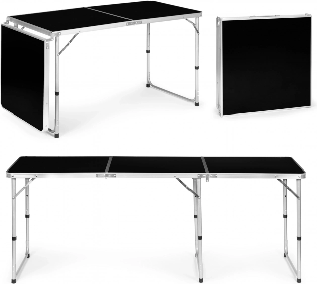 Turistički stol sklopivi kamperski, crna ploča 180 x 60 cm