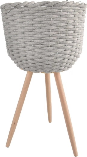 Dekorativna tegla od pamuka i drva na nogicama, siva 30 × 30 × 59 cm