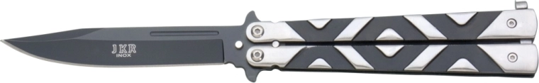 Džepni nož leptir 10,5 cm, crno‑srebrni, aluminijska drška