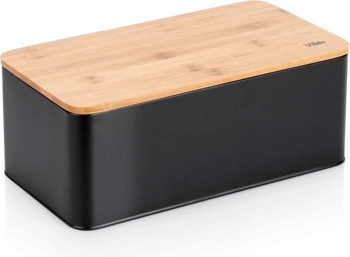 Metalna kutija za kruh s bambusnim poklopcem, crna 33 × 18 × 13 cm