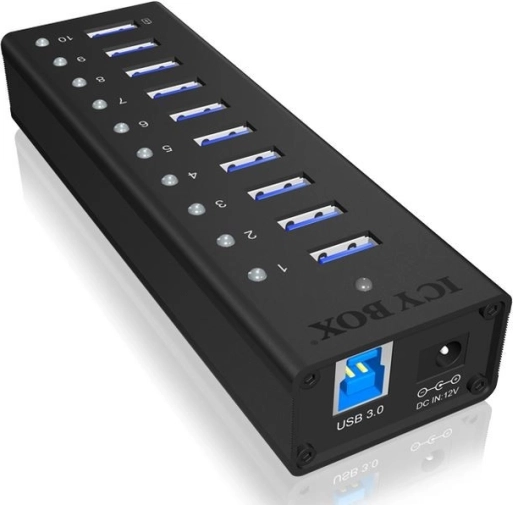 Icy Box aktivni 10-portni USB 3.0 hub s aluminijskim kućištem