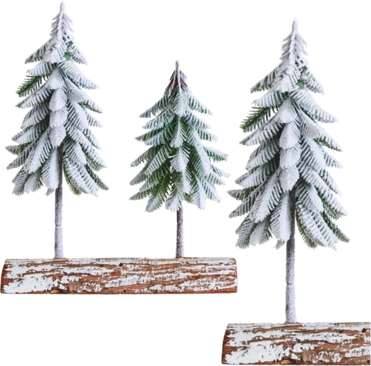 Dekorativna božićna kompozicija sa zasnježenim stabalcima na drvenoj podlozi 34 × 28 cm