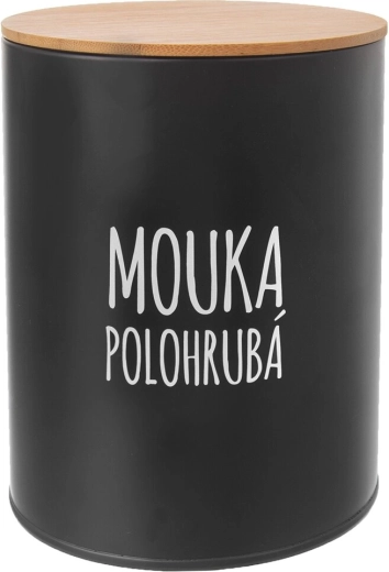 Limena posuda za polugrubo brašno s bambusovim poklopcem black