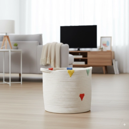 Okrugla tekstilna košara za rublje i igračke 27 × 24 cm – bijela s šarenim uzorkom