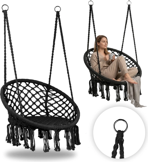 Viseća boho fotelja, crna, MultiGarden