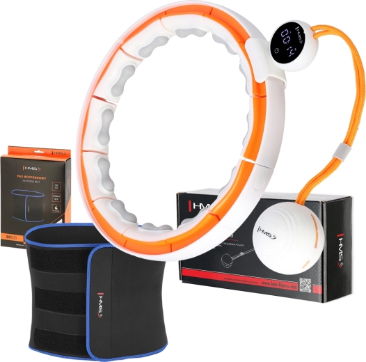Set masažnog hula hoopa sa utegom HMS HHM21 i steznog pojasa BR1313 bijela/narančasta