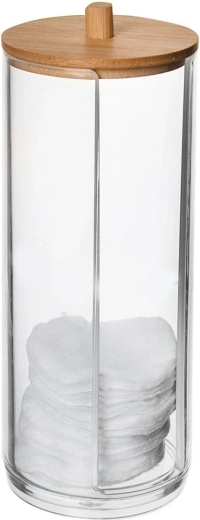 Dozator za kozmetičke blazinice WHITNEY od akrila s bambuskim poklopcem