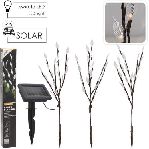 Solarna vrtna lampa 60 cm s 3 grančicama, 60 toplih bijelih LED