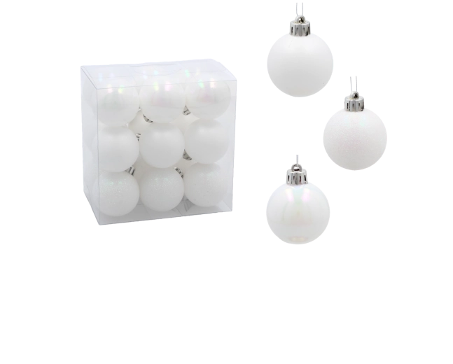 Set bijelih božićnih ukrasa 4 cm – 18 kom