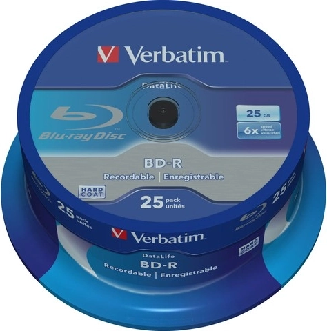 Blu-ray mediji VERBATIM BD-R 25GB 6× DataLife, spindle 25 kom