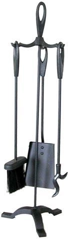 Kaminarski pribor sa stalkom 63 cm, crni čelik, 3-dijelni set