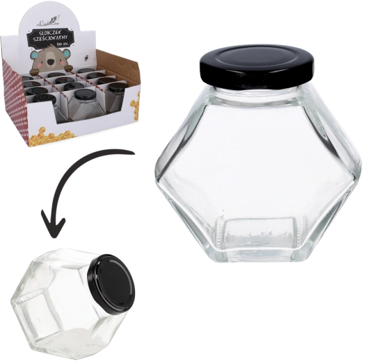 Šesterokutna staklenka sa navojnim poklopcem 180 ml