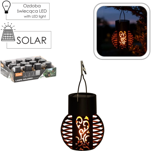 Solarna viseća lanterna s efektom plamena, crna, 7 × 7 × 9 cm