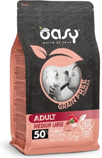 Oasy Grain Free Adult Medium/Large hrana za pse s puretinom 2,5 kg