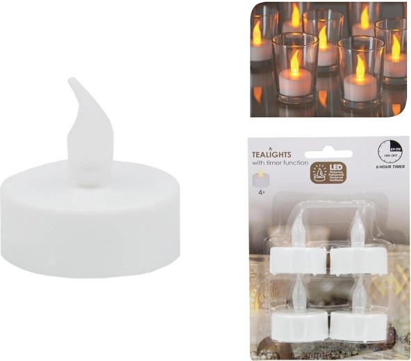 Set LED čajnih svijeća s timerom, bijela, promjer 3,5 cm (4 kom)