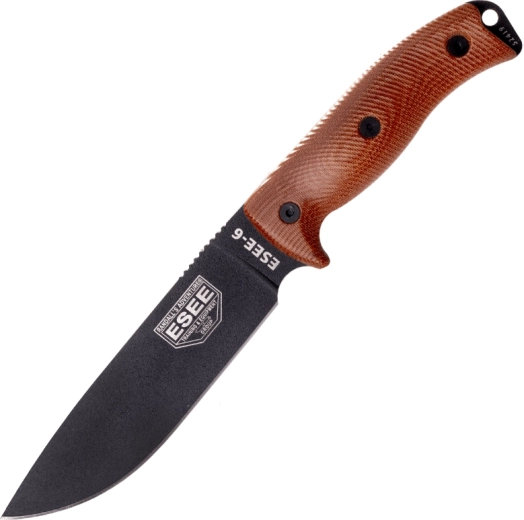 ESEE Model 6 nož za preživljavanje s crnom oštricom i smeđom Micarta drškom