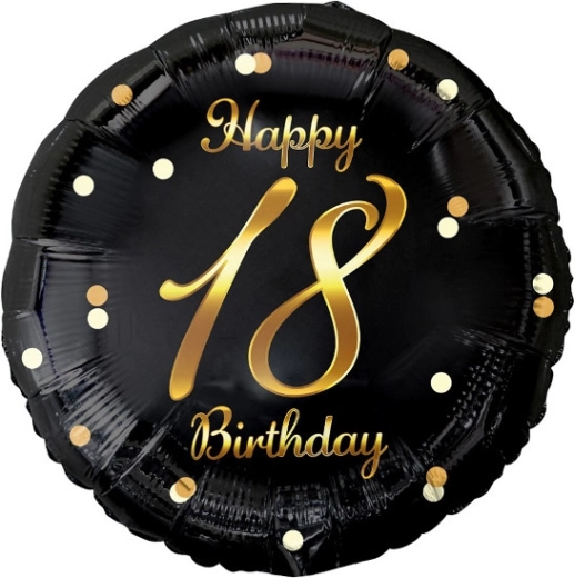 Foli balon Happy 18th Birthday, crni sa zlatnim tiskom