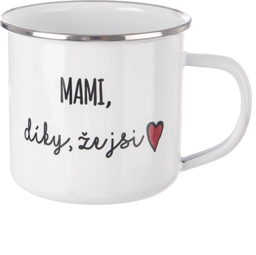 Bijela emajlirana limena šalica „Mama, hvala ti što jesi” 500 ml