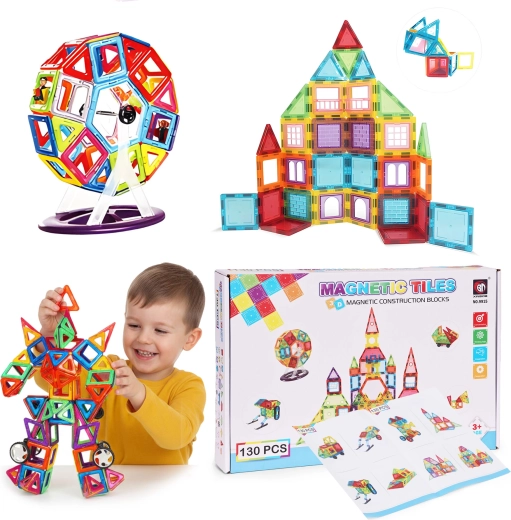 Magnetična građevna set-kocka s autićima i prikolicom – 130 dijelova