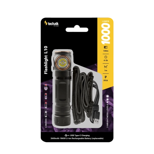 Tehnička svjetiljka L10 s USB‑C, 1000 lm, magnetska, s trakicom za čelo