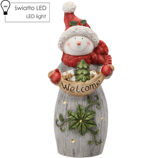Božićna figurica snjegovića s natpisom Welcome, LED rasvjeta 55 cm