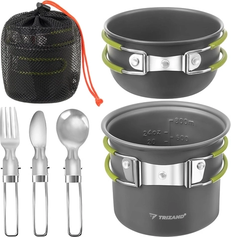 Sklopivi turistički set posuđa TRIZAND 1,2 l od aluminija za kampiranje i trekking
