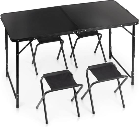 Vilde sklopivi turistički stol s 4 stolice, crni, 120 × 60 cm