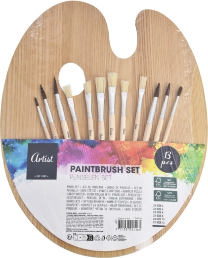 Drvena slikarska paleta sa setom kistova 12 kom, 25 × 31 cm
