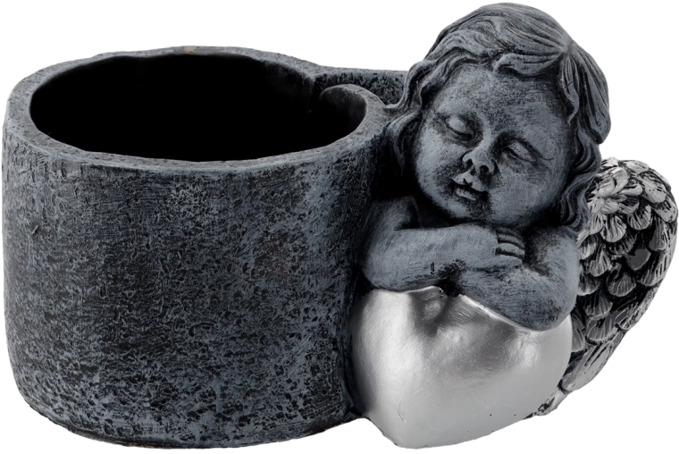 Cementna grobna vaza s anđelčićem, tamno sivo‑srebrna 24,5 × 14 × 15 cm