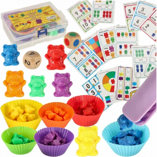 Montessori medvjedići – set za učenje računanja i boja, 44 dijela