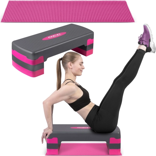 Aerobik step s 3 razine visine s protukliznom podlogom NEO-SPORT ružičasti