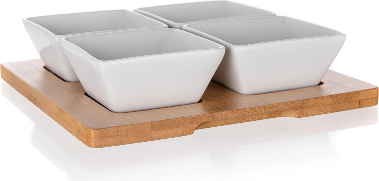 Set za posluživanje porculanskih zdjelica na bambusnom pladnju 20 × 20 cm BRILLANTE