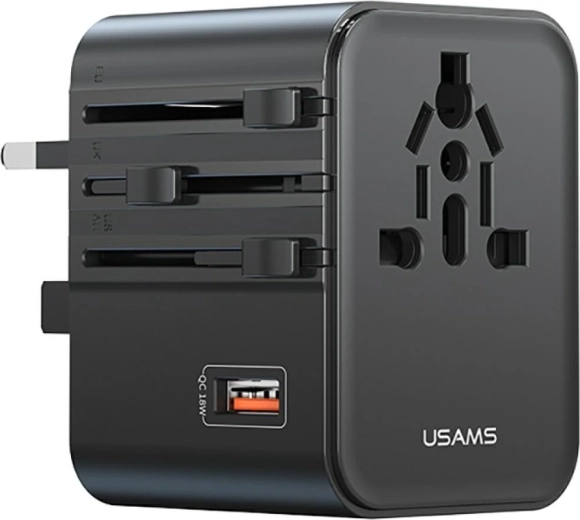 USAMS putni adapter i punjač 25 W 4 u 1 (US/AU/EU/UK) crni