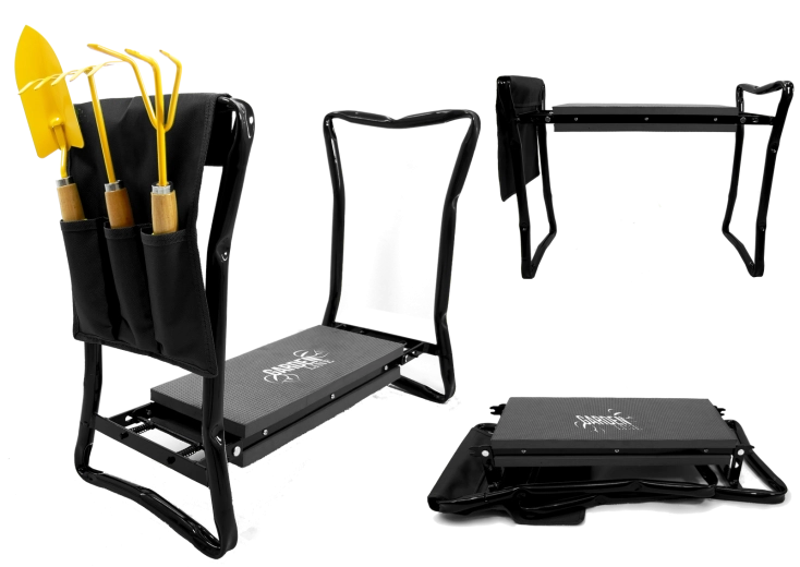 Vrtni klečar i sjedalo GARDENLINE, sklopivo, crno 59 × 27,5 × 49 cm