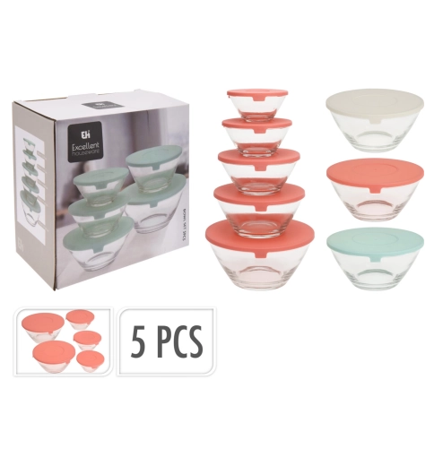 Set staklenih zdjelica s poklopcima, 5 kom