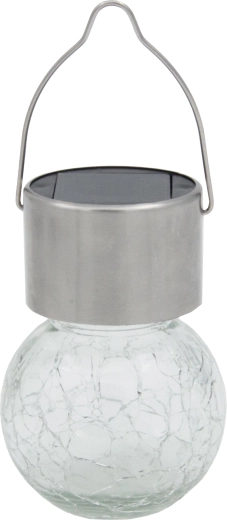 Viseća solarna lampa kugla, prozirna, nehrđajući čelik i staklo, 1 LED