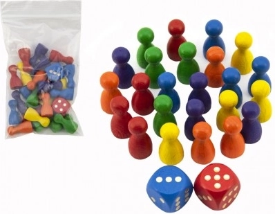 Zamjenske drvene figurice 25 mm i 2 kocke za društvene igre