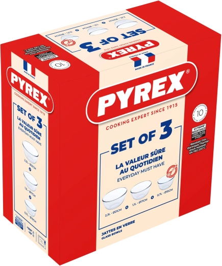 Set staklenih zdjela PYREX 3 kom 0,7 l + 1,1 l + 2,3 l