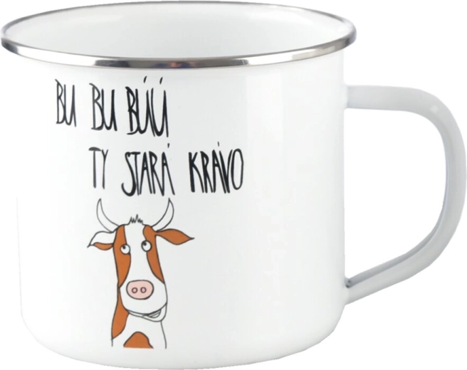 Bijela emajlirana metalna šalica „Bu, bu…“ 500 ml
