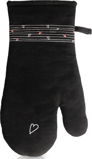 Pamučna kuhinjska rukavica s magnetom crna Srca 32 cm