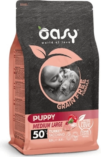 Oasy grain free za štence srednjih i velikih pasmina s puretinom 2,5 kg