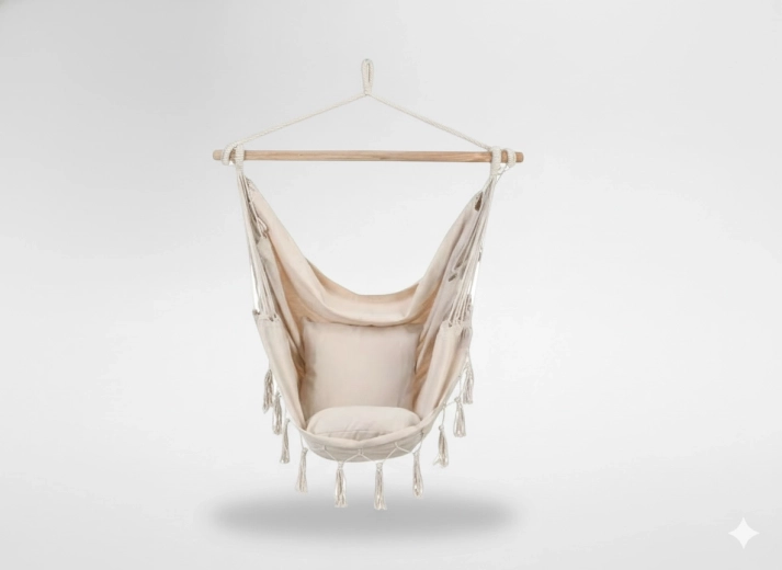 Viseća brazilska fotelja boho 130 × 100 cm, bež