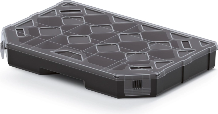 Organizator s pregradama 284 × 195 × 40 mm, crni s prozirnim poklopcem