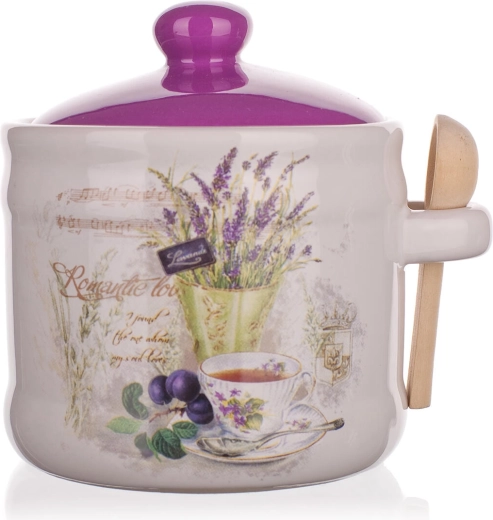 Keramička posuda za hranu 400 ml LAVENDER s drvenom žličicom