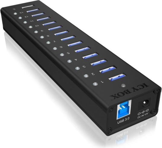 Icy Box aktivni USB 3.0 hub od aluminija, 13 portova + priključak za punjenje