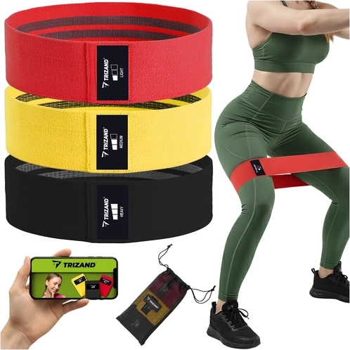 Set tekstilnih elastičnih traka TRIZAND 3 kom 8–31 kg s QR planom treninga