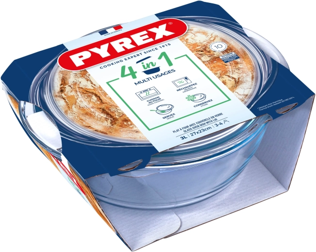 Okrugla vatrostalna posuda s poklopcem 3 l PYREX staklo