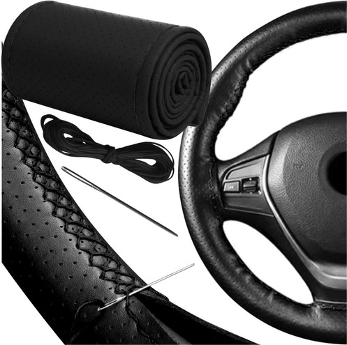 Crni perforirani pokrivač za volan od eko kože