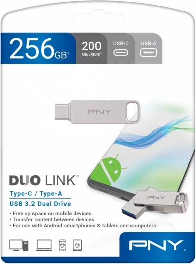 PNY Duo Link USB 3.2 flash disk 256 GB (USB‑C + USB‑A)