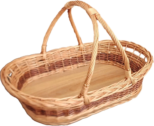 Pleteni pladanj s ručkama srednji 44 × 30 × 27 cm, lakiran